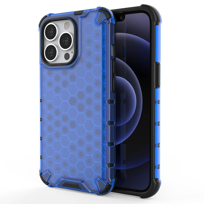 Housse blindée Honeycomb coque avec cadre en gel iPhone 13 Pro bleu