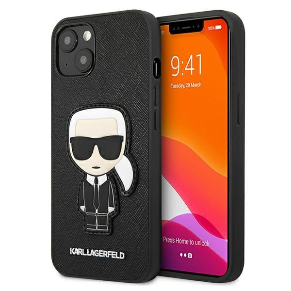 Coque KARL LAGERFELD Apple iPhone 13 Mini Saffiano Iconique Karl`s Patch Noir Hardcase