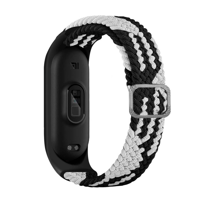 Látkový řemínek pro Xiaomi Mi Band 6 / 5 / 4 / 3 pletená látka řemínek náramek černobílý