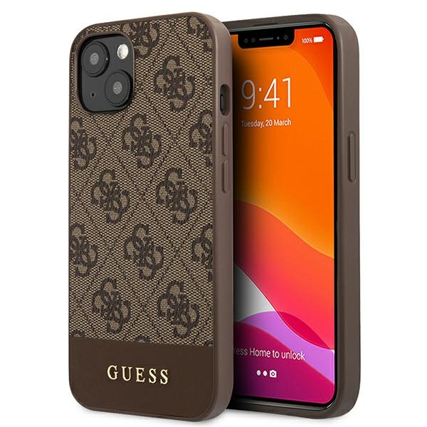 Pouzdro GUESS Apple iPhone 13 Mini 4G Stripe Collection Brown Hardcase