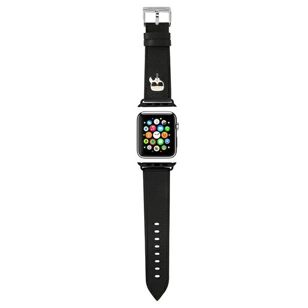 Karl Lagerfeld KLAWMOKHK Apple Watch Řemínek 38/40 / 41 mm černý / černý řemínek Saffiano Karl Heads