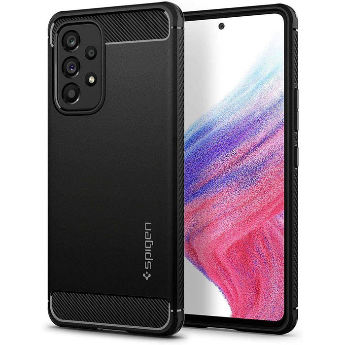 Spigen Galaxy A53 5G Rugged Armor Cover MATTE Nero + Vetro 3mk Vetro flessibile Lite