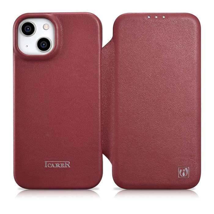 iCarer CE Premium kožené foliové pouzdro iPhone 14 Flip Magnetic MagSafe Red (WMI14220713-RD)