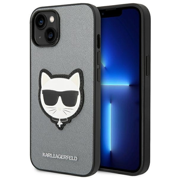 Case Karl Lagerfeld iPhone 14 6.1" hardcase silver/silver Saffiano Choupette Head Patch