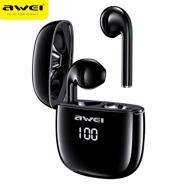 Headphones AWEI Bluetooth 5.0 T28P TWS Docking Station Black