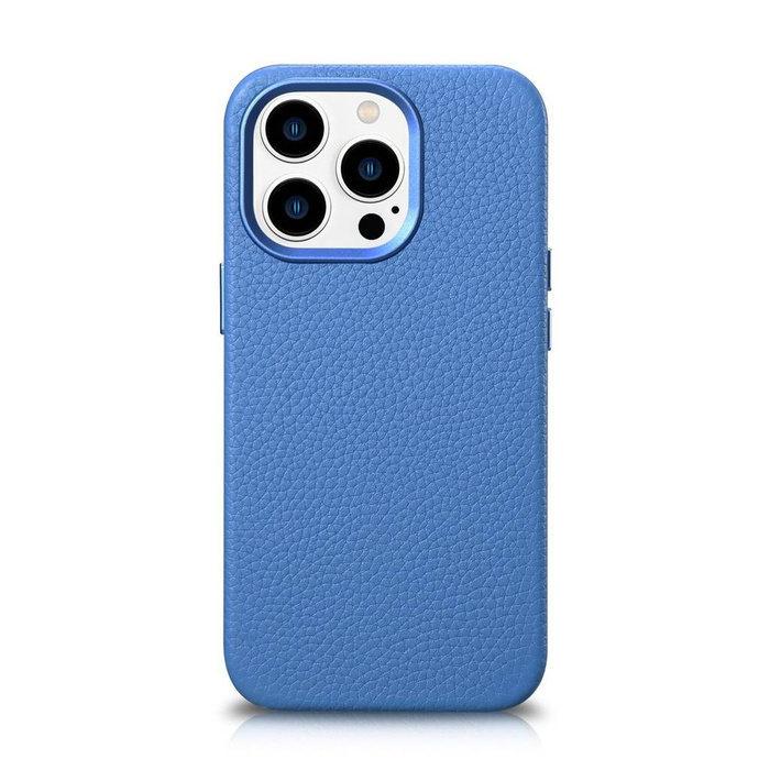 iCarer Litchi Premium Leather Case iPhone 14 Pro Étui en cuir magnétique avec MagSafe Bleu clair (WMI14220710-LB)