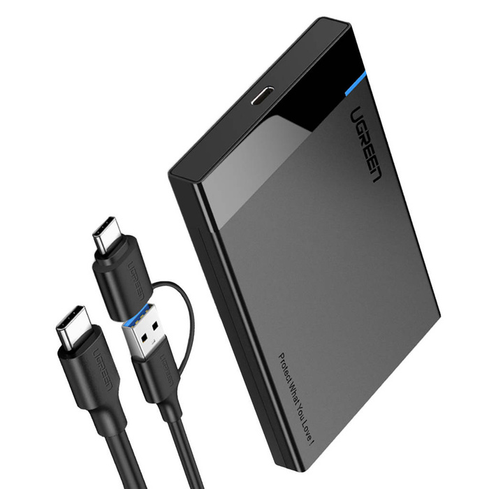 Ugreen šachta pro HDD SSD 2,5&#39;&#39; Pouzdro SATA disku USB 3.2 Gen 1 (5 Gb/s) USB typu C + 0,5 m kabel černý (US221 50743)