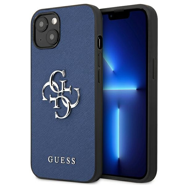 Hülle GUESS Apple iPhone 13 Mini Saffiano 4G Metall Logo Blau Hardcase