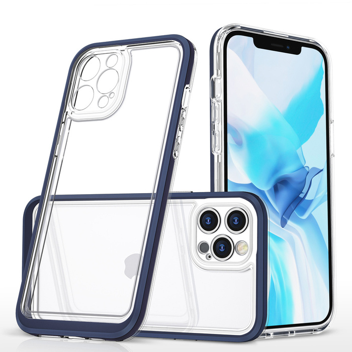 Clear 3in1 coque pour iPhone 12 Pro gel cover avec cadre bleu