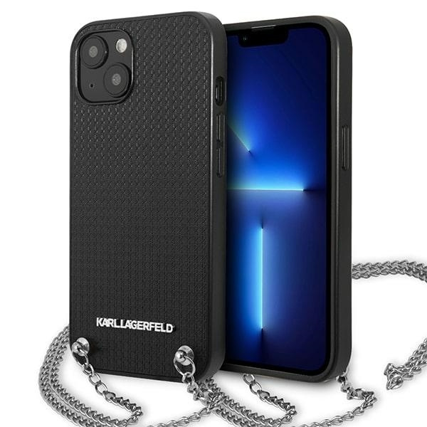 Karl Lagerfeld KLHCP13MPMK iPhone 13 6.1" hartcase schwarz/schwarz Leder strukturiert und Kette