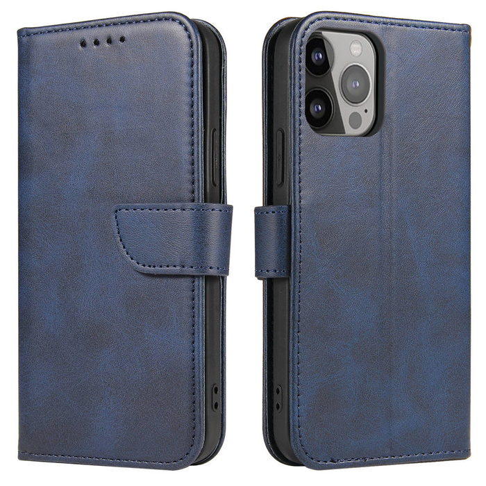 Magnet Case étui élégant coque couverture avec rabat et fonction stand iPhone 13 Pro bleu