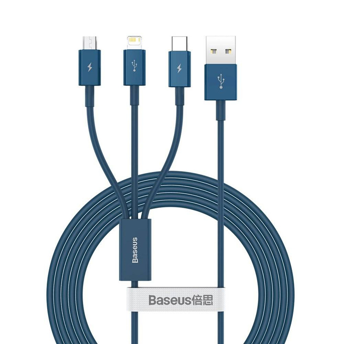 Baseus Superior 3v1 USB kabel - Lightning / USB typu C / micro USB 3,5 A 1,5 m modrý (CAMLTYS-03)