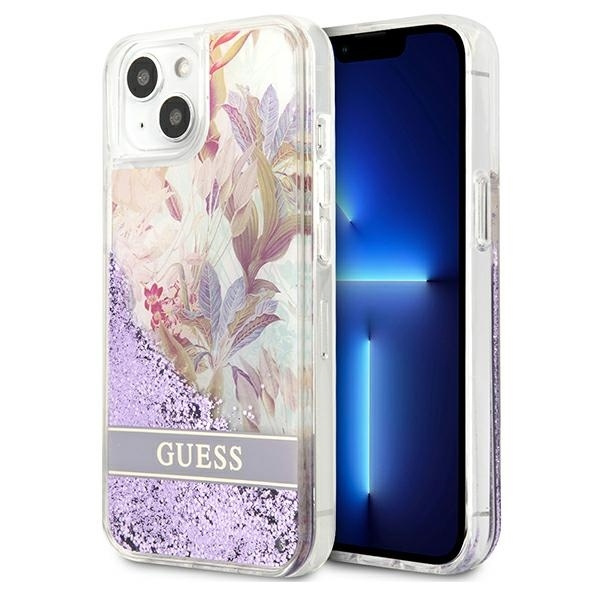 Case GUESS Apple iPhone 13 Mini Flower Liquid Glitter Purple Hardcase