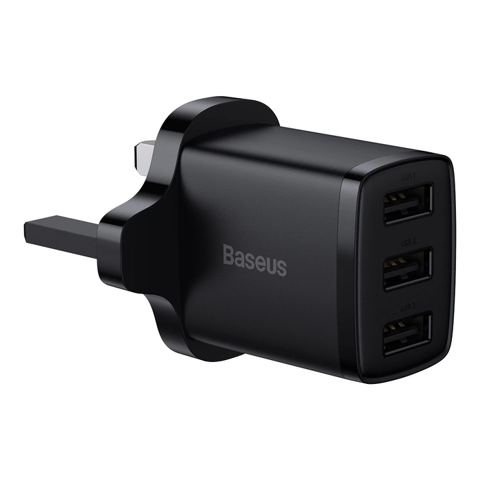 [B WARE] Baseus Compact Wandladegerät 3x USB 17W UK Stecker schwarz (CCXJ020301)