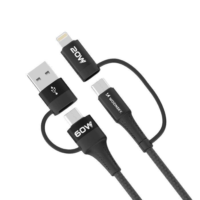 Wozinsky WNBAA 4v1 kabel 2x USB-C 1x USB-A 1x Lightning 60W 1 m - černý