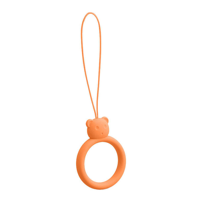 A silicone lanyard for a phone bear ring on a finger orange