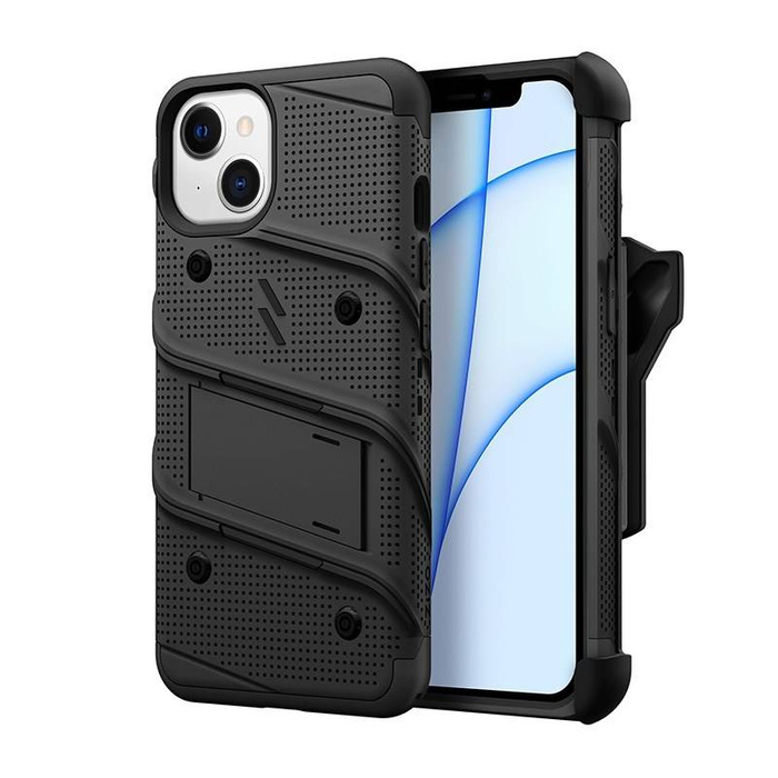 Coque ZIZO iPhone 13 Bolt Series - Blindé avec verre 9H pour écran + support avec pied (noir)