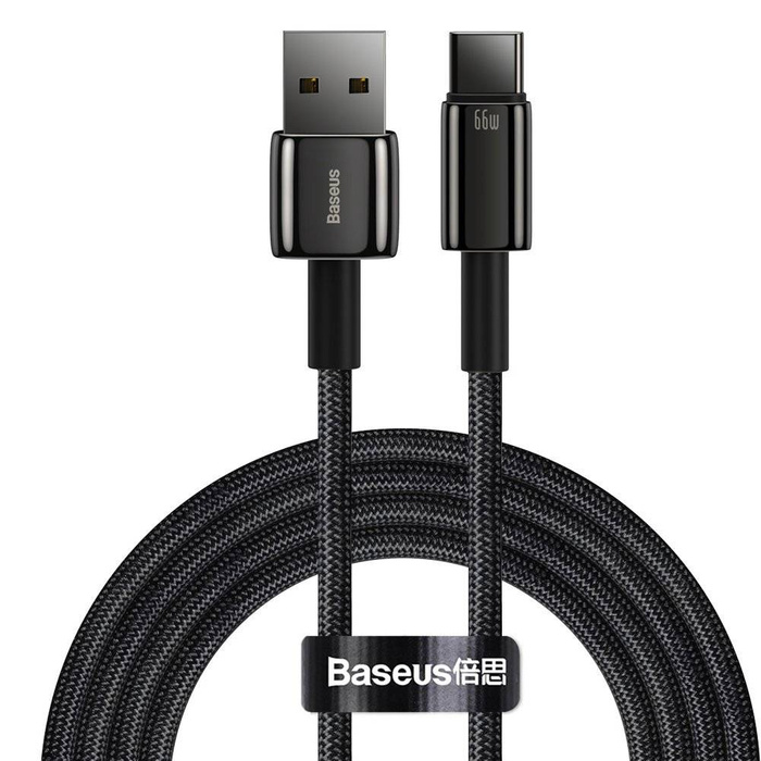 Baseus Tungsten USB - USB Type C cable 66 W (11 V / 6 A) Quick Charge AFC FCP SCP 2 m black (CATWJ-C01)