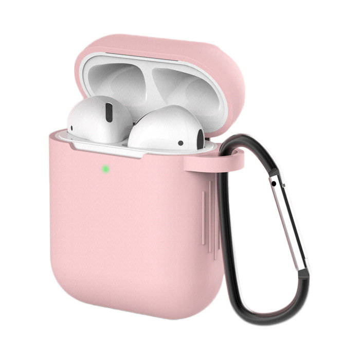 Pouzdro pro AirPods 2 / AirPods 1 silikonový měkké pouzdro sluchátka + přívěsek na klíče růžový (case D)