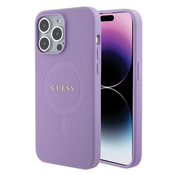 Case Guess GUHMP15LPSAHMCU iPhone 15 Pro 6.1" purple/purple hardcase Saffiano MagSafe Case