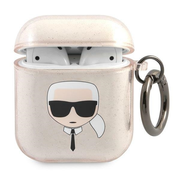 Case KARL LAGERFELD Apple AirPods Glitter Karl`s Head Gold Case