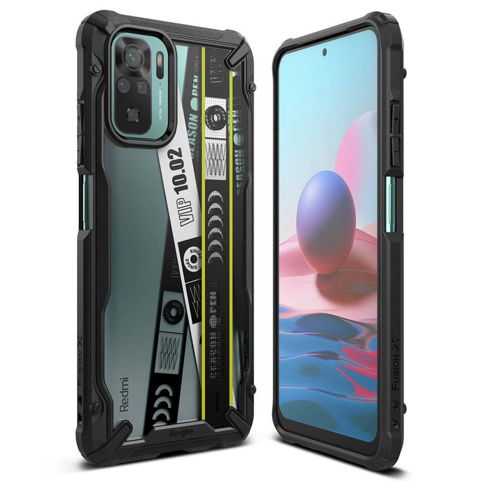 Ringke Fusion X Design coque housse blindée avec cadre Xiaomi Redmi Note 10 / Redmi Note 10S noir (bande de ticket) (XDXI0029)