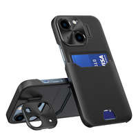 Funda de cuero con soporte para iPhone 14 con funda para tarjetas con soporte negro