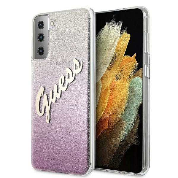 Case GUESS Samsung Galaxy S21 Plus Glitter Gradient Script Pink Hardcase