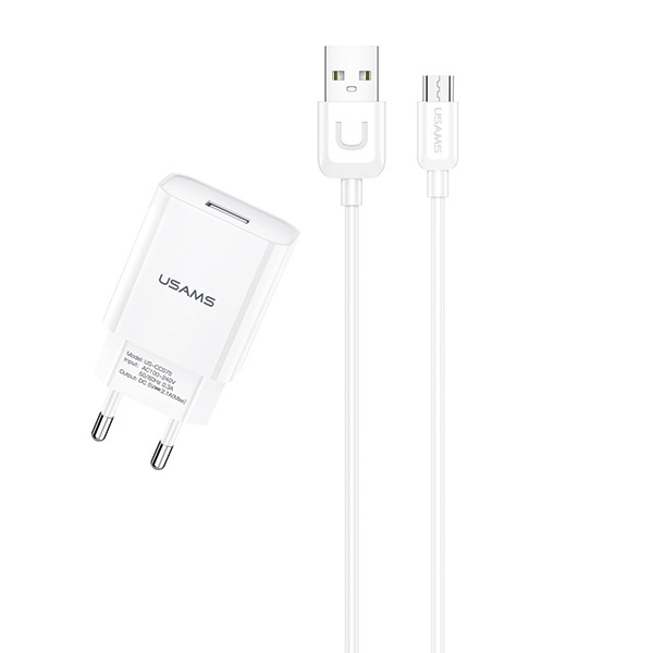 Charger Networked USAMS 1xUSB Cable MicroUSB 1m 2.1A Fast Charging T21 T21OCMC01 White