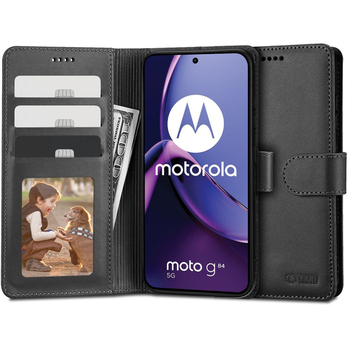 Telefontok Tech-protect pénztárca Motorola Moto G84 5G Fekete