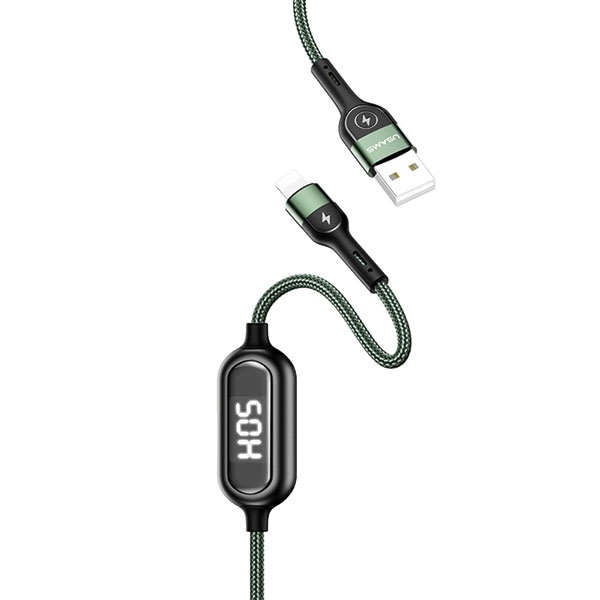 Câble Tresse USAMS Lightning 2A Fast Charging LED 1.2m Vert Noir