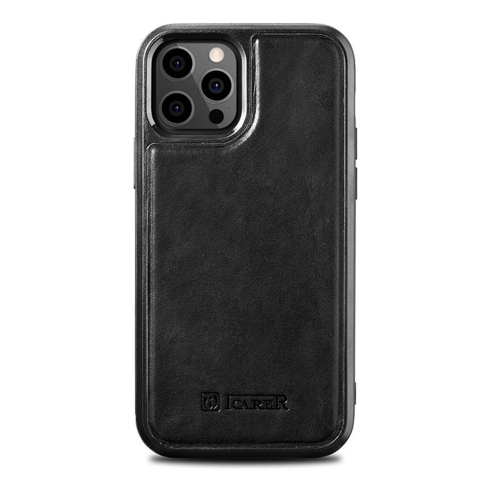 iCarer Leather Oil Wax case covered with natural leather for iPhone 12 Pro Max black (ALI1206-BK)