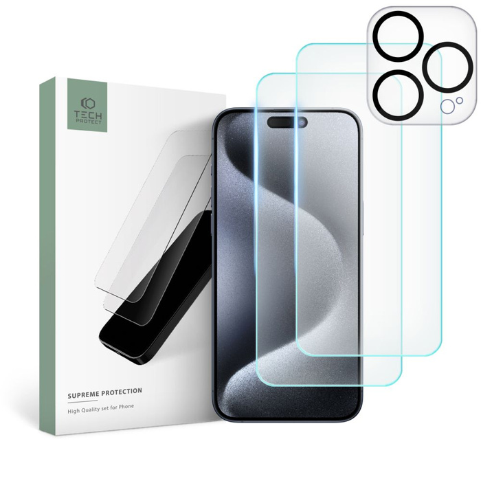 Tempered Glass Tech-protect Supreme Set iPhone 15 Pro Clear