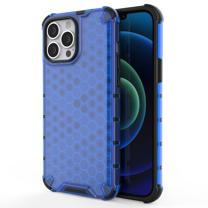 Housse blindée en nid d'abeille coque avec cadre en gel iPhone 13 Pro Max bleu