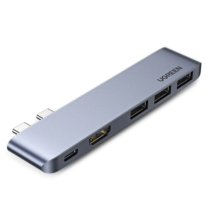 HUB Ugreen 60559 2x USB-C / USB-C PD (Thunderbolt 3, 100W, 4K 60 Hz, 10 Gbps) / HDMI 4K 30 Hz / 3x USB 3.0 for MacBook Pro / Air - Gray