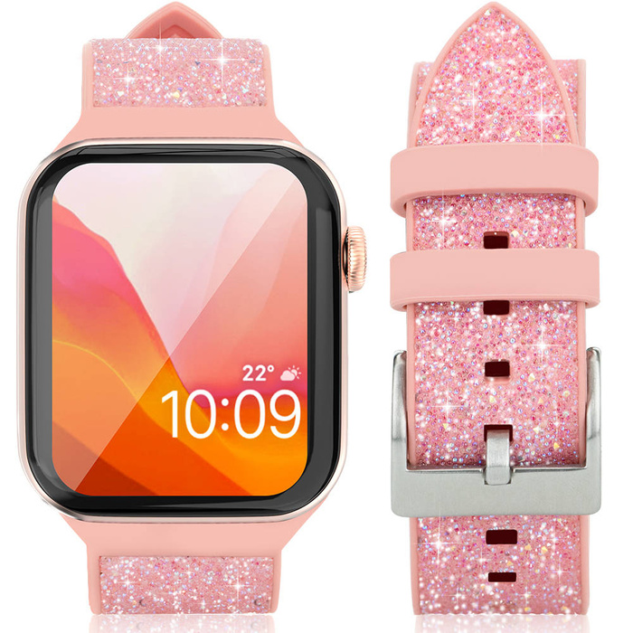 Kingxbar Crystal Fabric Band Correa Watch Pulsera 6 / SE / 5/4/3/2 (40mm / 38mm) Correa de Silicona Crystal Band Rosa