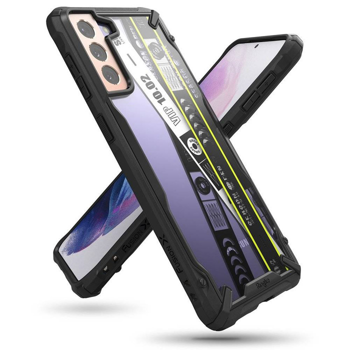 Ringke Fusion X Design coque housse blindée avec cadre Samsung Galaxy S21+ 5G (S21 Plus 5G) noir (bande de ticket) (XDSG0052)