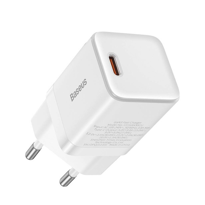 Baseus Chargeur rapide GaN3 1C 30W EU Blanc