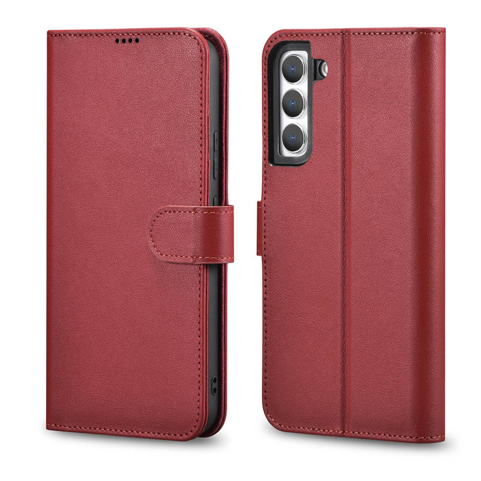 iCarer Haitang Leather Wallet Case cuir coque pour Samsung Galaxy S22+ (S22 Plus) housse de portefeuille rouge (AKSM05RD)