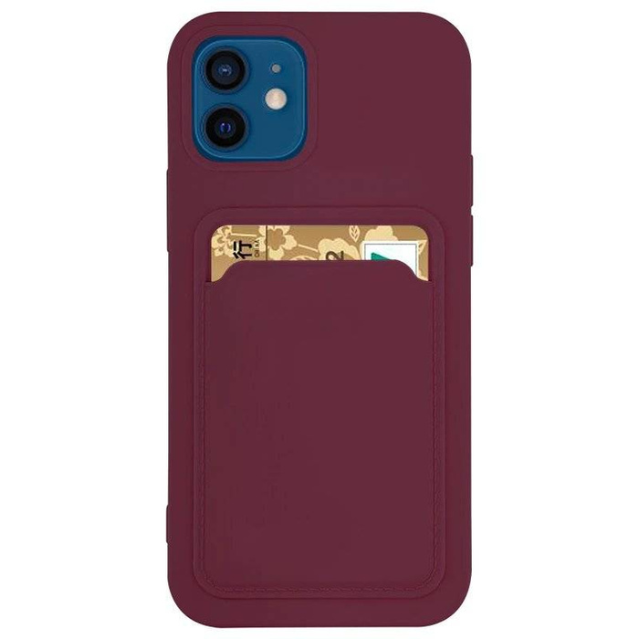 Card Case silikonový pouzdro peněženka s kapsou na karty doklady pro iPhone 12 Pro Max burgundy