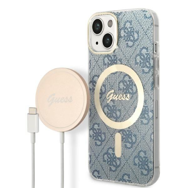 Set Case Guess Case+ Charger iPhone 14 Plus 6.7" blue/blue hard case 4G Print MagSafe