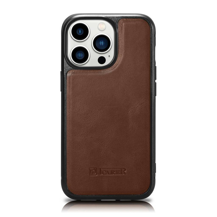 iCarer Leather Oil Wax case with genuine leather for iPhone 14 Pro Max (MagSafe compatible) brown (WMI14220720-BN)