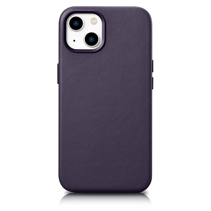 iCarer Case Leather Housse en cuir véritable pour iPhone 14 Plus violet foncé (compatible MagSafe)