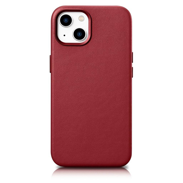 iCarer Case Leather Housse en cuir véritable pour iPhone 14 Plus rouge (compatible MagSafe)