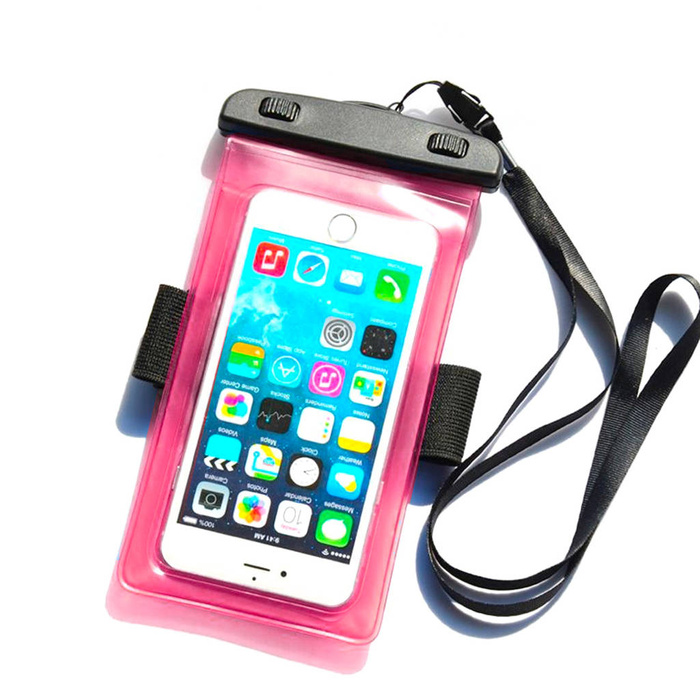 Waterproof case with a PVC phone band - pink