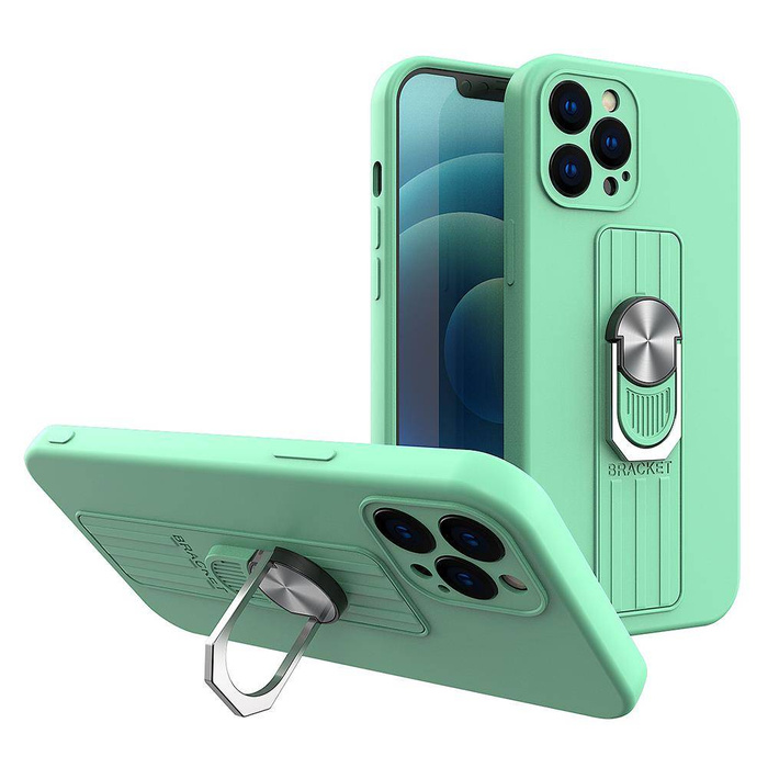 Pouzdro Prsten Case silikonový pouzdro s držákem prstem a stojánkem pro Xiaomi Redmi Note 10 / Redmi Note 10S mint Case