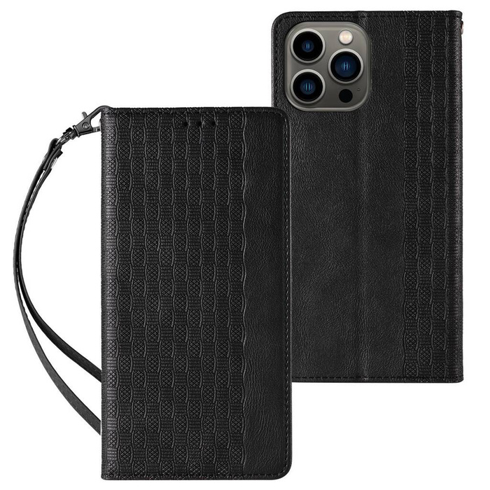 Pouzdro s magnetem pro iPhone 12 Pro Pouch Wallet + Mini Lanyard Pendant Black