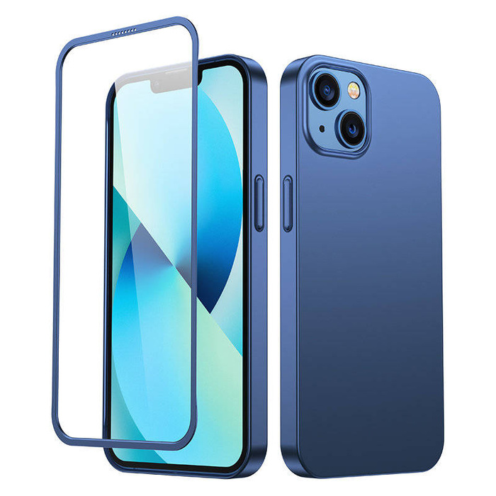 Joyroom 360 Full Case cover anteriore e posteriore per iPhone 13 + proteggi schermo in vetro temperato blu (JR-BP927 blu)