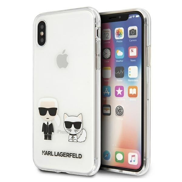 Pouzdro KARL LAGERFELD Apple iPhone X Xs Karl &amp; Choupette KLHCPXCKTR Průhledné pevné pouzdro