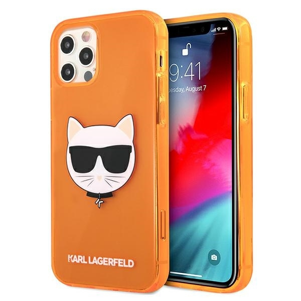 Coque KARL LAGERFELD Apple iPhone 12 Pro Max Glitter Choupette Fluo Orange Hardcase